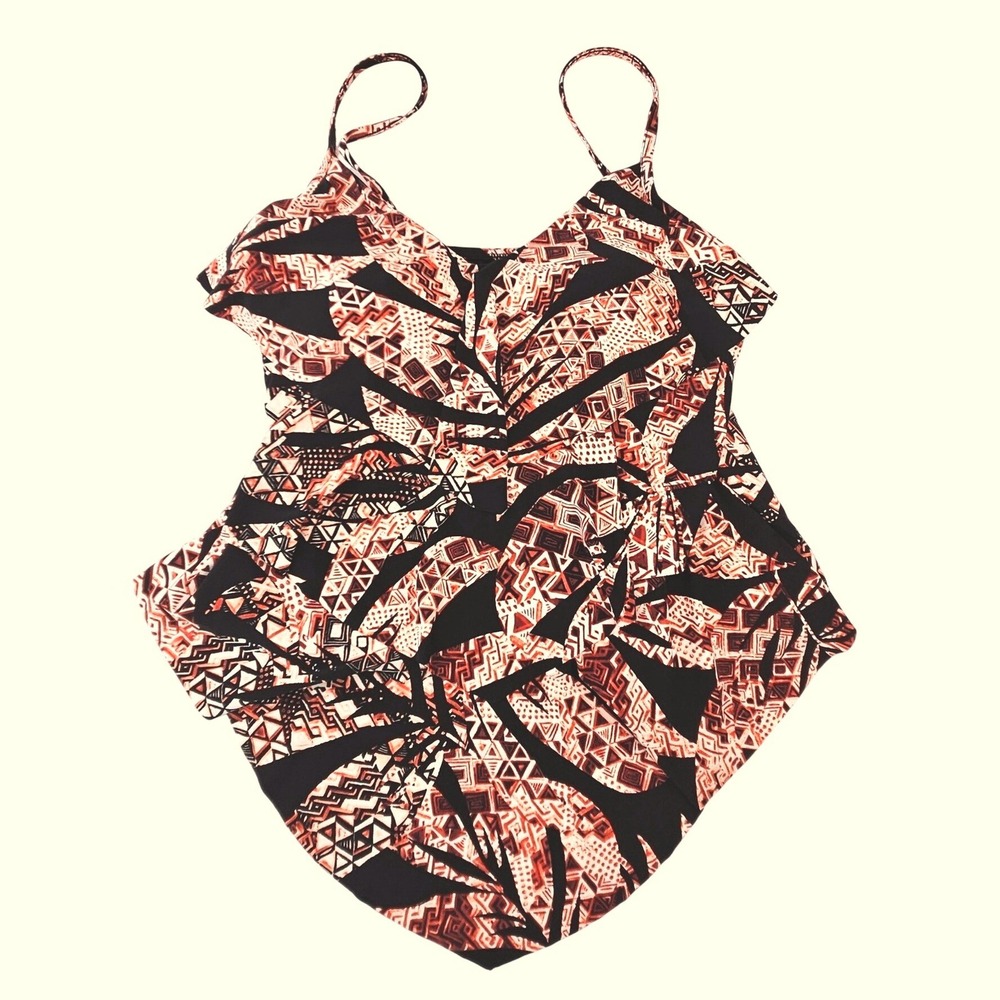 MagicSuit Urban Safari Rita Ruffle Tankini Black Orange Sz 12 Adjustable Straps